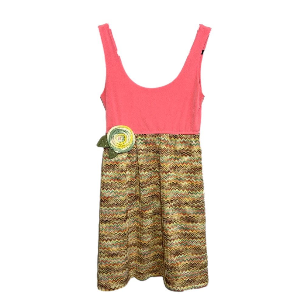 Judith March Vintage Y2K Pink Chevron Knit Print Babydoll Dress w/ Rosette Small